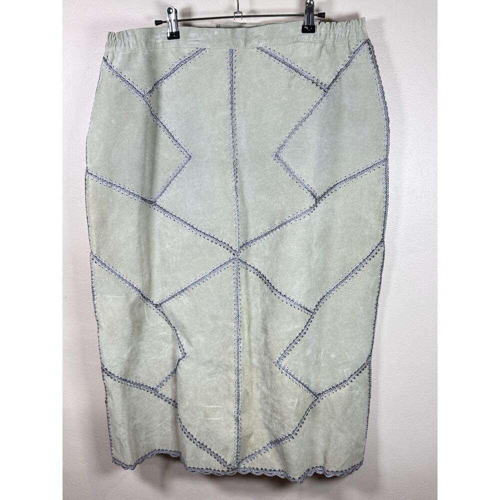 VTG CBO New York Midi Skirt Plus Size Leather Patchwork Skirt Brown 1x Boho